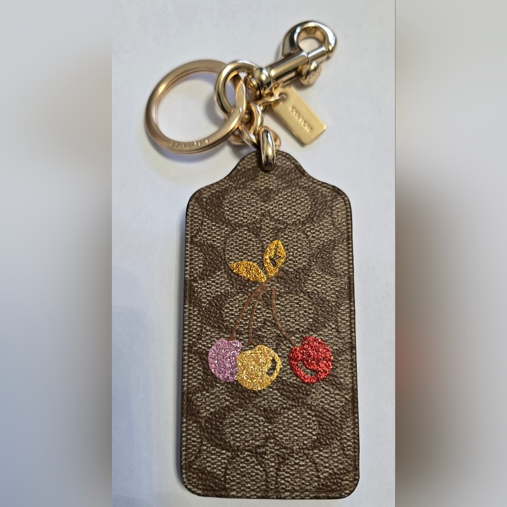 Coach F32676 Triple Cherries Leather Key Ring NEW